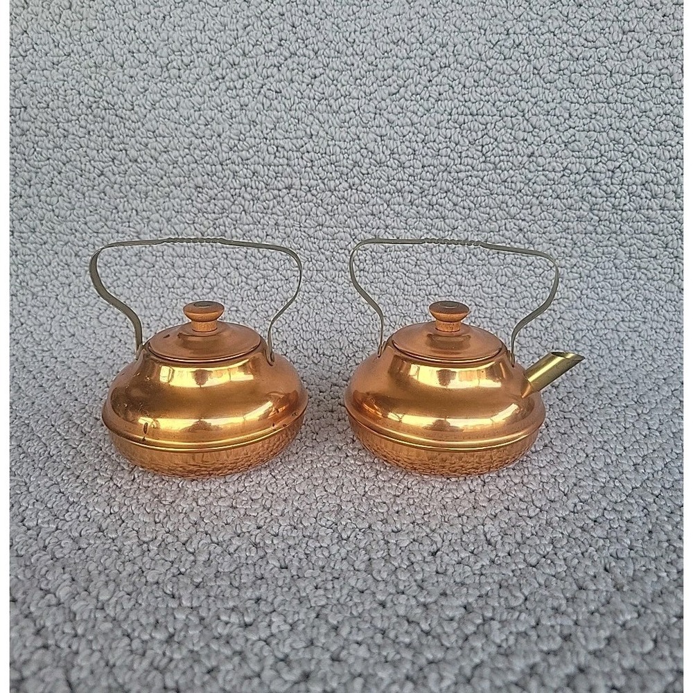 Vintage Spartan Copper Brass Cream And Sugar Teapots With Lids Minneapolis USA